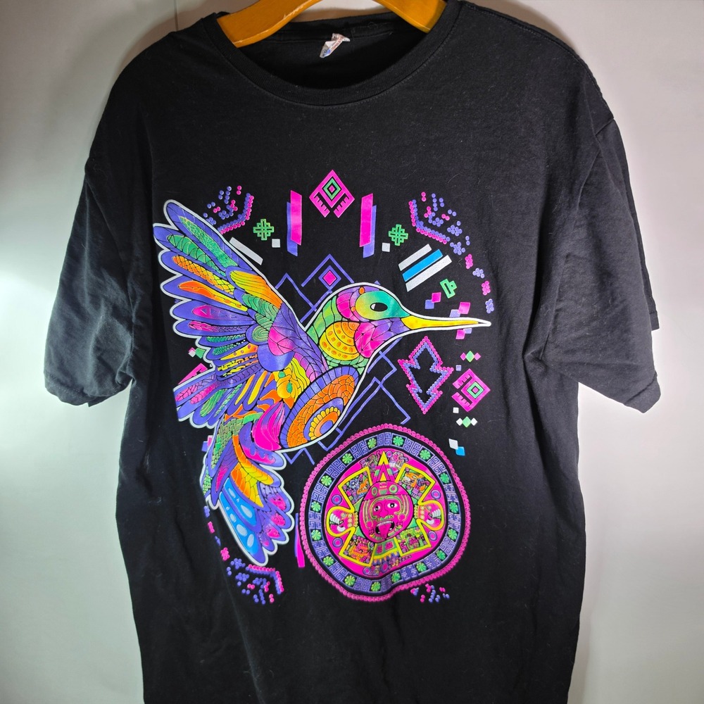 King Playeras Aztec Calendar Hummingbird T Shirt Mens XXL Neon Graphic Mexico